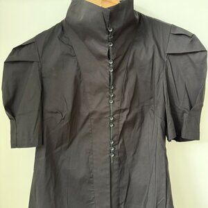 S. Deer Concept Black Tailored Button-Up Top w/ Dramatic Sleeves (M)